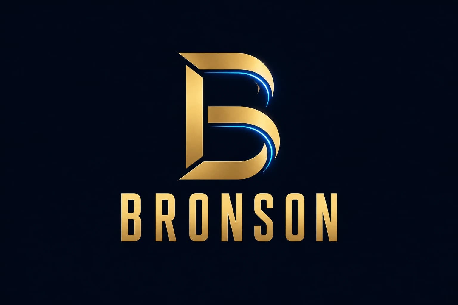 Bronson gold B monogram with an electric blue accent on midnight navy