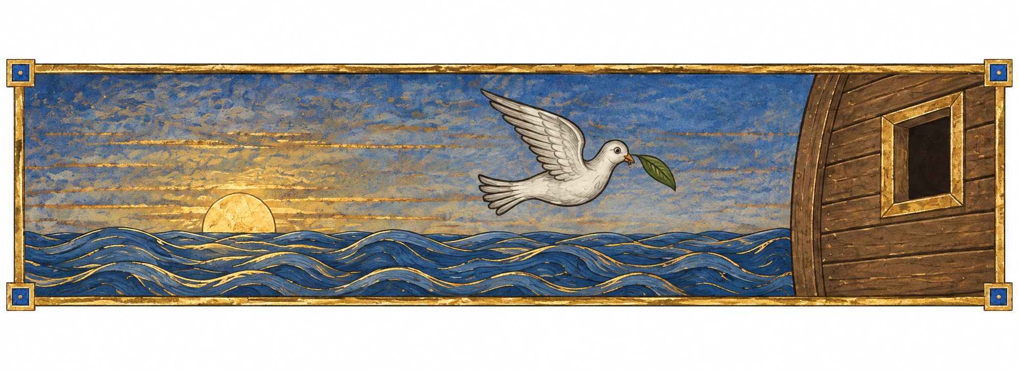 The grey dove returns with one fresh olive leaf.