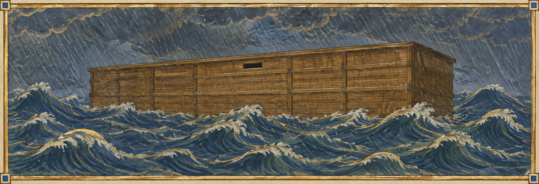 The ark above the flooded mountains.
