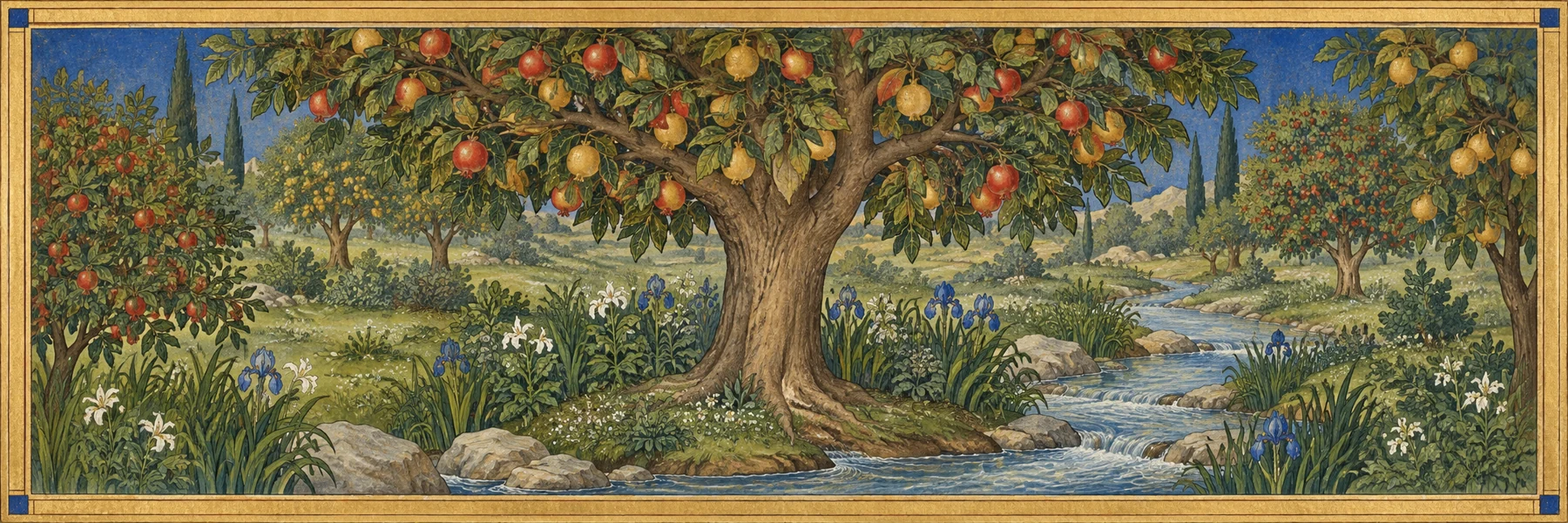 Fruit trees and the river of Eden.