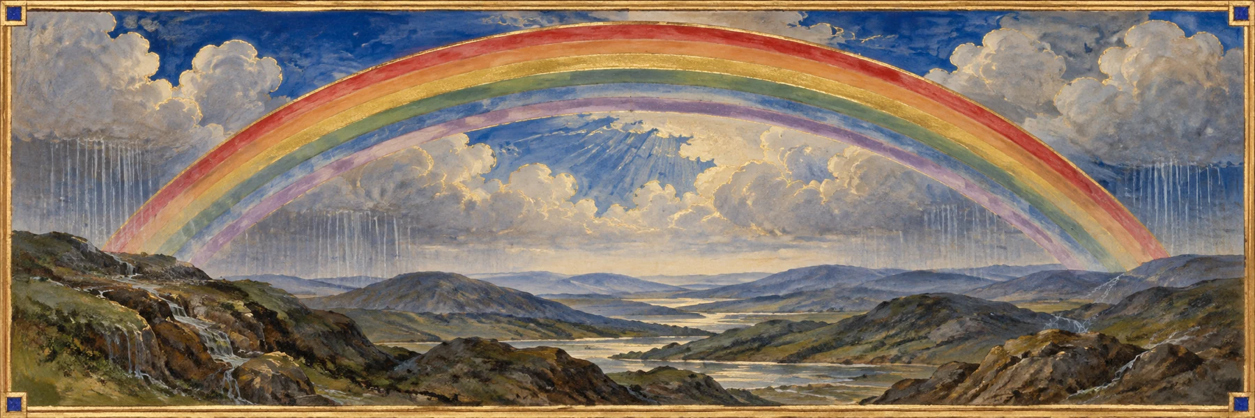 The bow in the cloud over the washed earth.