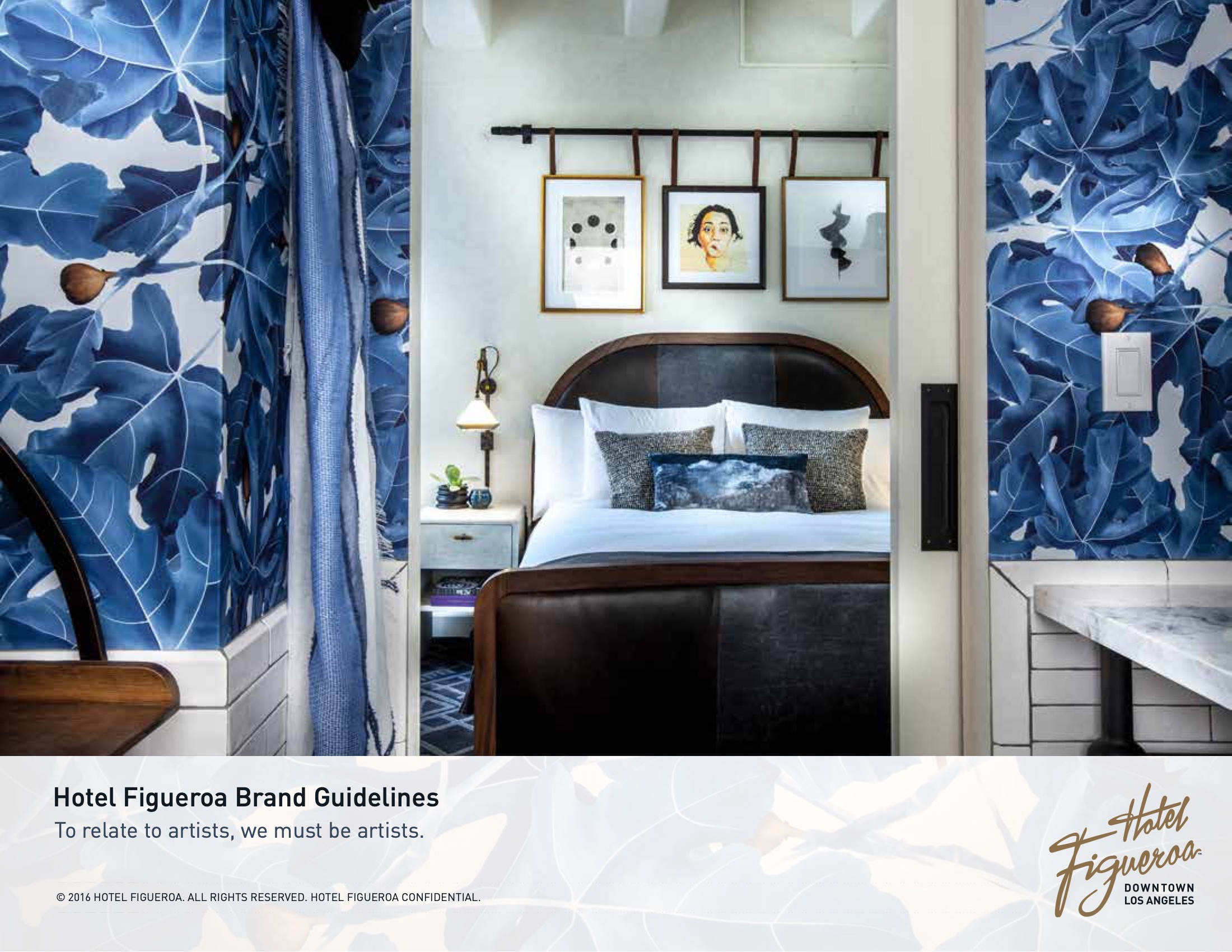 Hotel Figueroa Brand Book cover · 61-page brand identity system by Agency689, DTLA luxury hotel relaunch