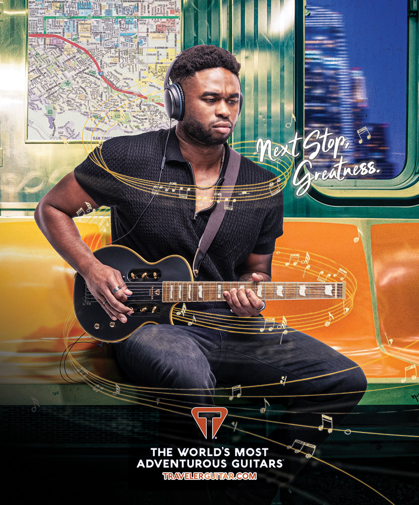 Next Stop, Greatness · Traveler Guitar Ultra-Light, subway transit print ad