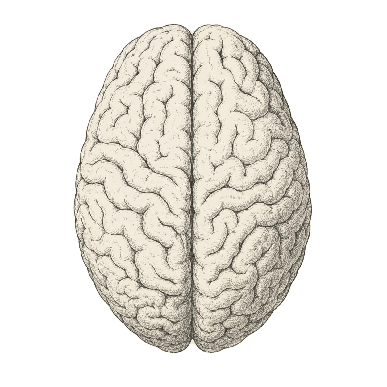 Anatomical engraving of a human brain, top view