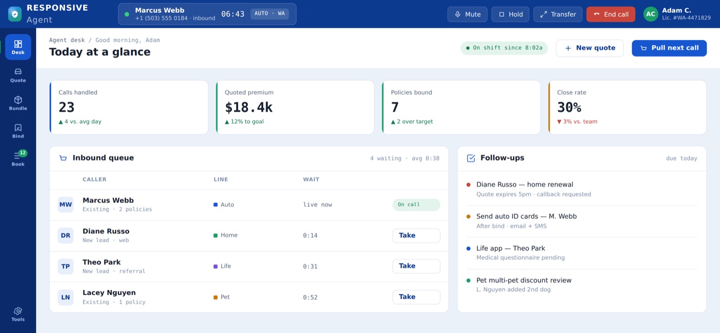Responsive insurance agent platform