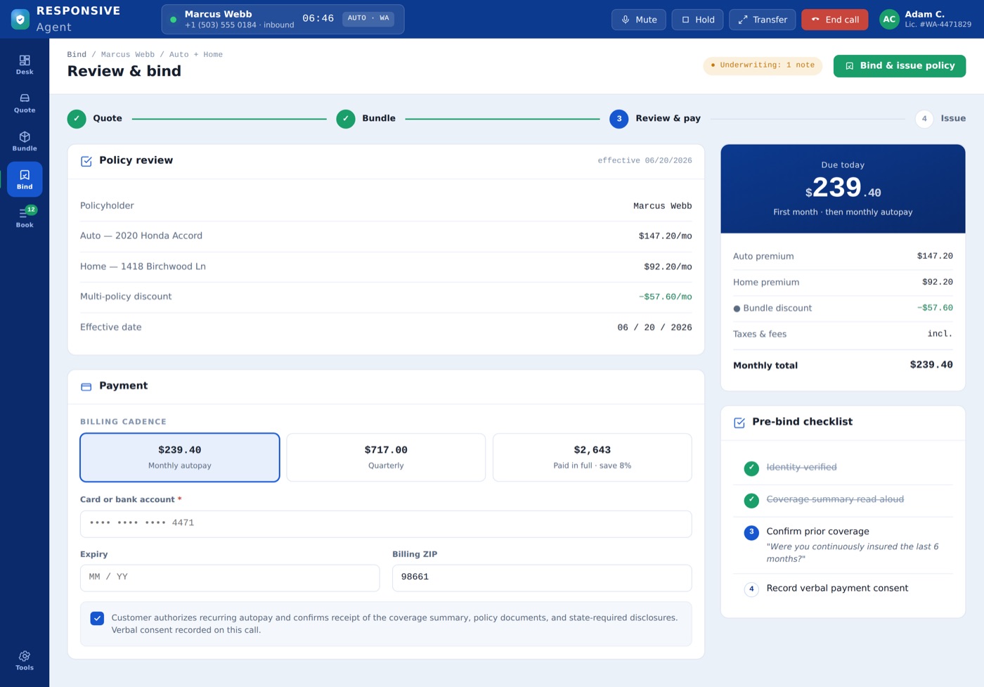 Responsive review and bind