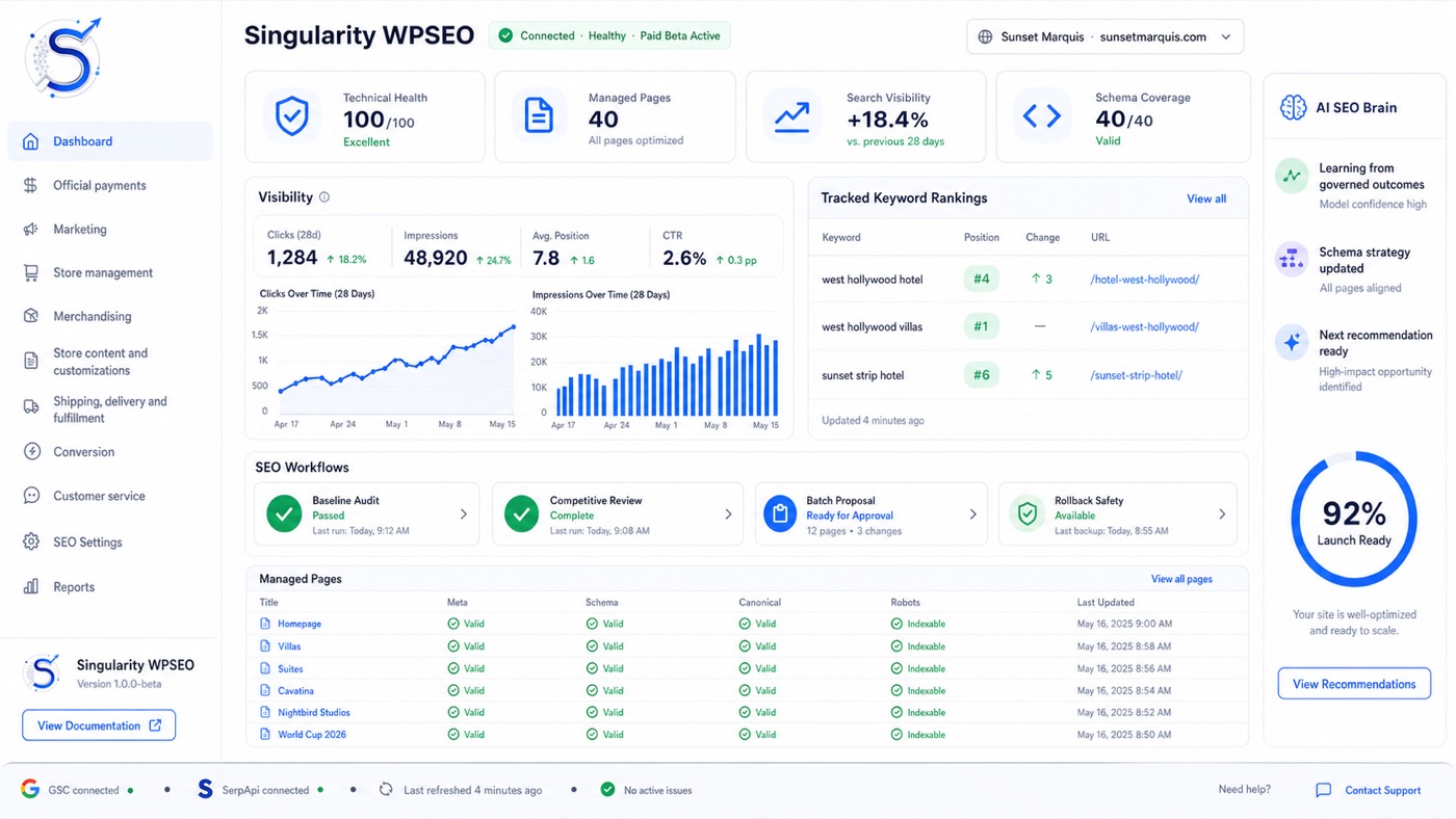 Singularity SEO dashboard